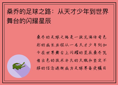 桑乔的足球之路:从天才少年到世界舞台的闪耀星辰